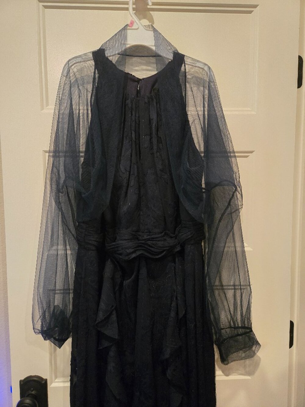Xscape Navy gown with organza bolero